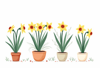 Simple Potted Narcissus: Color Line Drawing, Vector Illustration, Editable, White Background, Minimal Details, Flat Design, Minimalist, Clean Lines, Plant Art.

