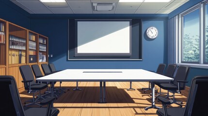 Sunlit Modern Conference Room: Anime Style Office Interior