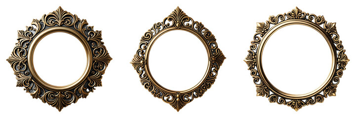Set of 3 Vintage Gold Baroque Oval Frames - Ornate Victorian Border Collection for Wedding Invitations, Luxury Decor and Classical Design Elements