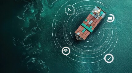 Satellite overlay monitoring global cargo routes, advanced freight management, realtime tracking technology