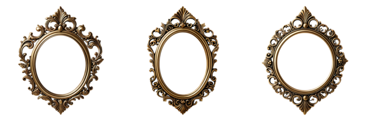 Set of 3 Vintage Ornate Gold Mirror Frames - Baroque Oval Picture Borders for Wedding Invitations, Labels and Digital Collage