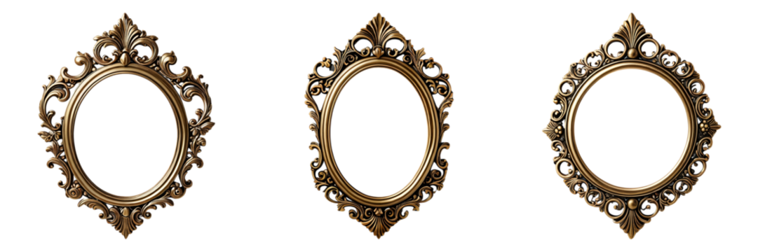 Set of 3 Vintage Ornate Gold Mirror Frames - Baroque Oval Picture Borders for Wedding Invitations, Labels and Digital Collage