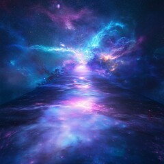 Obraz premium Infinite starry pathway leading to radiant light in the universe