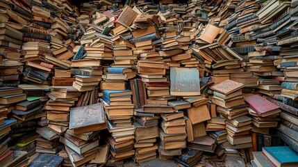 Fototapeta premium Huge pile of antique books filling a room.