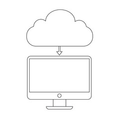Minimalist cloud computing line icon representing data storage, technology, and digital services.