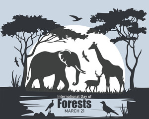 International Day of Forests. March 21. Vector illustration. Holiday poster, banner, card, postcard, poster, background design.