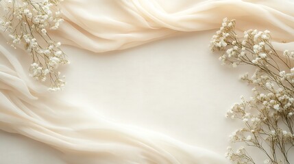 Elegant Cream Fabric Draped With Delicate White Flowers