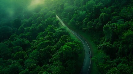 Asphalt road in the tropical forest. Aerial view of the road