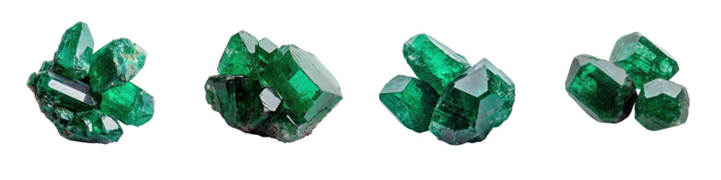 The sparkle and glow of raw emerald crystal clusters in their natural geological formations