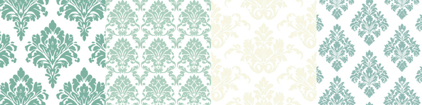 Fototapeta Elegant vintage teal green damask floral ornate decorative wallpaper seamless background pattern