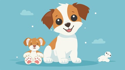 Fototapeta premium Adorable Puppy Poses Happily Near Blue Background