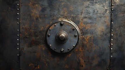 Rusty Metal Plate with Central Circular Fixture