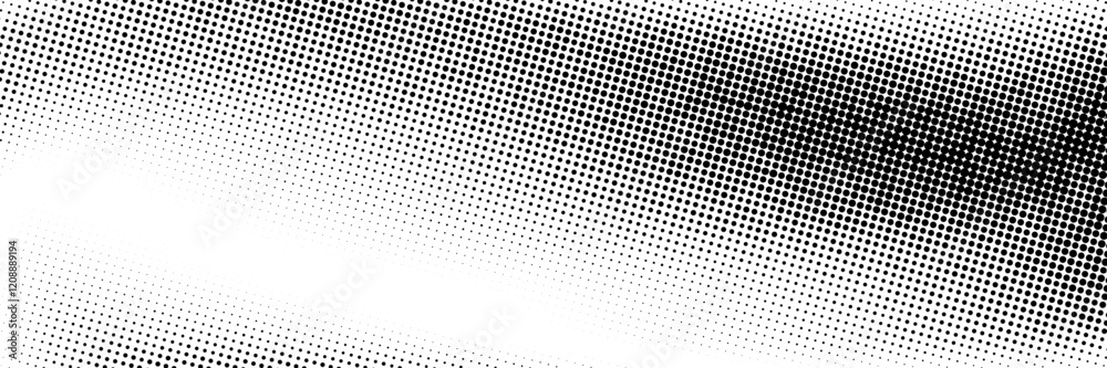 Poster Faded halftone gradient background. Retro pixelated bitmap backdrop. Grunge rasterized gritty noise texture. Black and white dotted sand grain wallpaper. Vector aged anime or manga comic overlay
