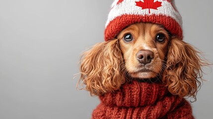 A dog wearing a cozy sweater and a hat, exuding charm and warmth.