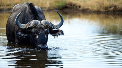 Obraz premium Buffaloe View of a drinking water from a lake