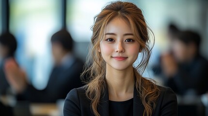 Obraz premium Confident young businesswoman smiling in office.