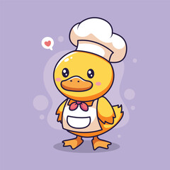 Duck chef cartoon vector illustration. Cute duck in chef hat and apron.