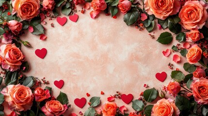 A decorative floral arrangement with roses and hearts, ideal for romantic occasions.