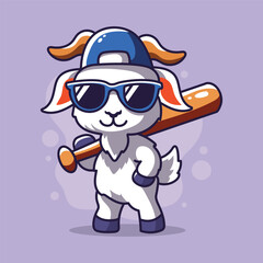 Cute cartoon goat in baseball  mascot. vector illustration.