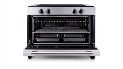 Fototapeta premium Modern kitchen oven with multiple racks and pans ready for baking and cooking delicious meals and treats.