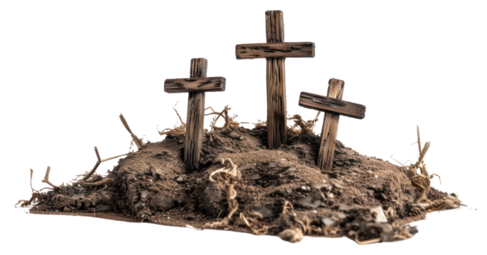 PNG Three wooden crosses symbols soil representation.