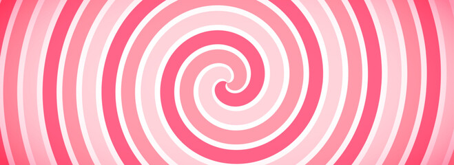 Candy color spiral background. Pink rotating swirl pattern wallpaper. Spinning vortex for banner, poster, flyer, booklet. Sweet cartoon comic hypnotic concept. Vector strawberry ice cream backdrop