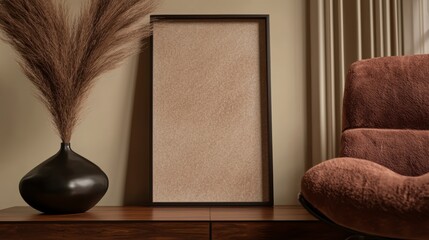 Modern Interior Design Mockup  Frame  Chair  Pampas Grass