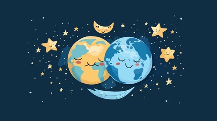 Naklejka premium Adorable Vector Characters of Planet Earth and Moon Illustration