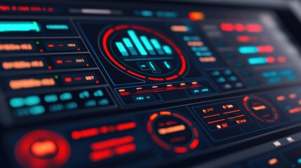 Fototapeta premium Glowing AI Powered Cybersecurity Dashboard with Alerts and Data Visualization