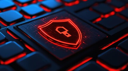 Glowing Cybersecurity Shield with Encrypted Data Streaming