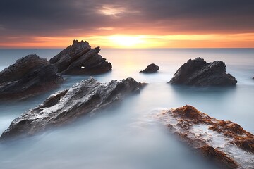 Obraz premium Sunrise over Coastal Rocks