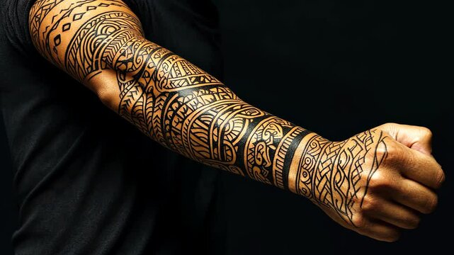 Stunning tribal tattoo design showcased on the forearm of an individual in an artistic display of body art