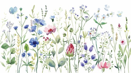 Elegant Watercolor Leaves, Flowers, and Herbs Design Mural