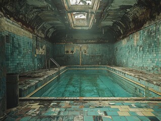 Abandoned swimming pool interior slung derelict forsaken outcast