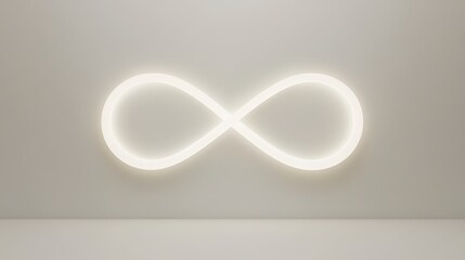 Minimalist Design with Glowing Infinity Symbol on White Wall