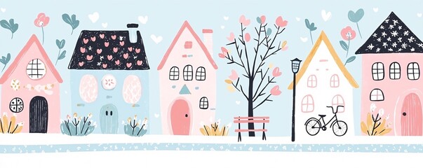 Cute Pastel Houses Row.