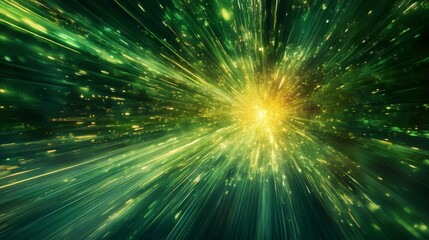 Fototapeta premium Green and Gold Light Streaks Radiating Outward