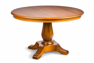 Elegant Round Wooden Pedestal Table On White Background