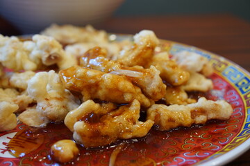 Korean food, Deep-fried pork skin in sweet and sour sauce