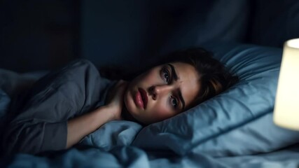 Woman experiencing insomnia and anxiety in bed at night