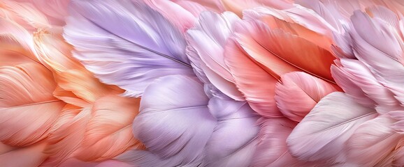 Soft pastel pink and purple feathers background texture.