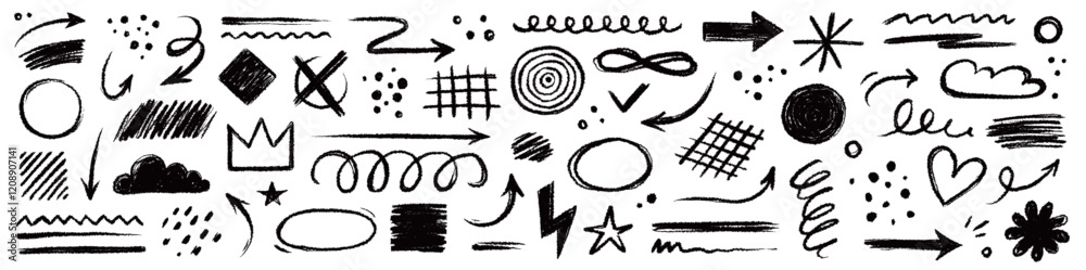 Aufkleber arrow brush line chalk sketch texture brush vector set. crayon marker scribble sketch stroke arrow e