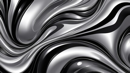 Liquid metal abstract, molten silver and black with shimmering highlights.