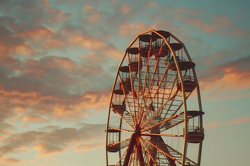  A stunning ferris wheel illuminated against a breathtaking sunset sky