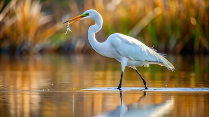 Beautiful white egret in the water