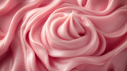 Obraz premium Close-up of smooth, pink frosting with a rose-like swirl design.
