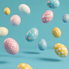 Pastel Easter Eggs Floating Against A Blue Background