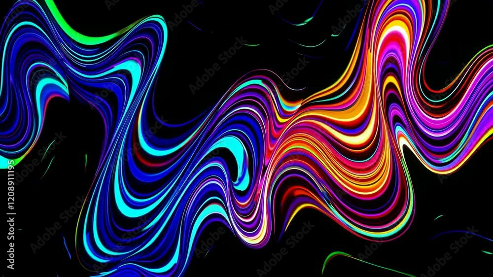 Poster abstract colorful flowing lines on black background, digital art. modern design and creativity conce