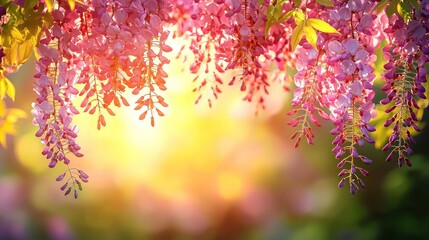 A vibrant display of cascading pink flowers against a softly blurred background.