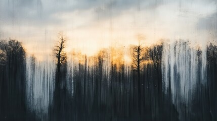Close-Up of Rain Streaks on Blurred Window with Nature View